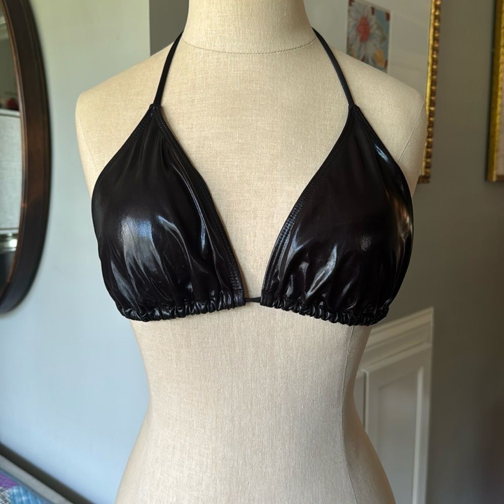 Black Shiny Triangle Bikini Top XL